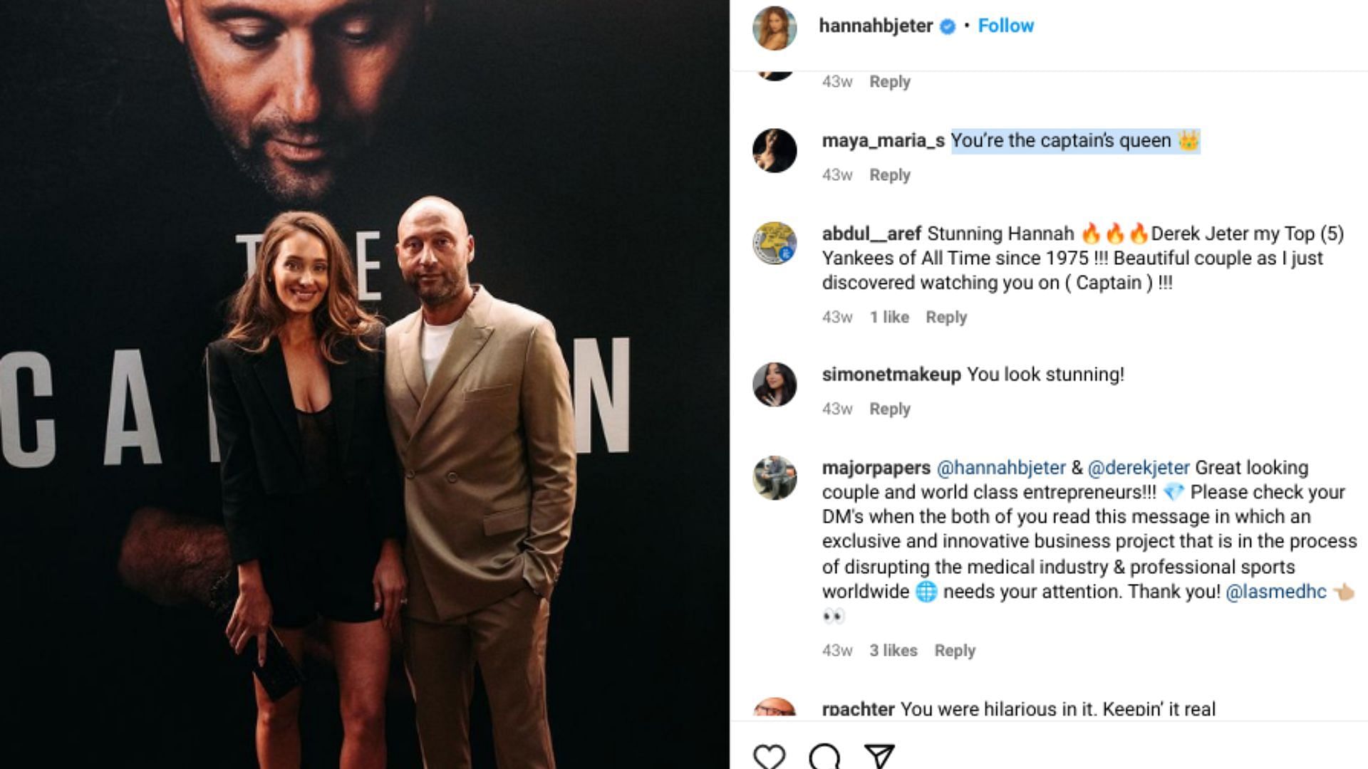 Fan reactions on Hannah Jeter's IG post.